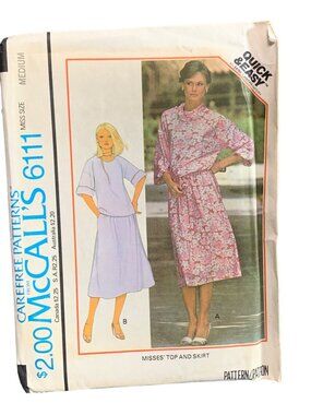 Vintage McCalls 6111 Sewing Pattern Misses Size 14-16 Skirt Shirt 80s Uncut